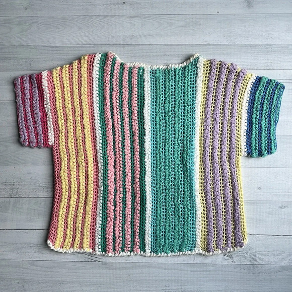 Vintage Crochet Multi Color Short Sleeve Top Size S - Picture 2 of 4